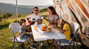 Family motorhome holiday table